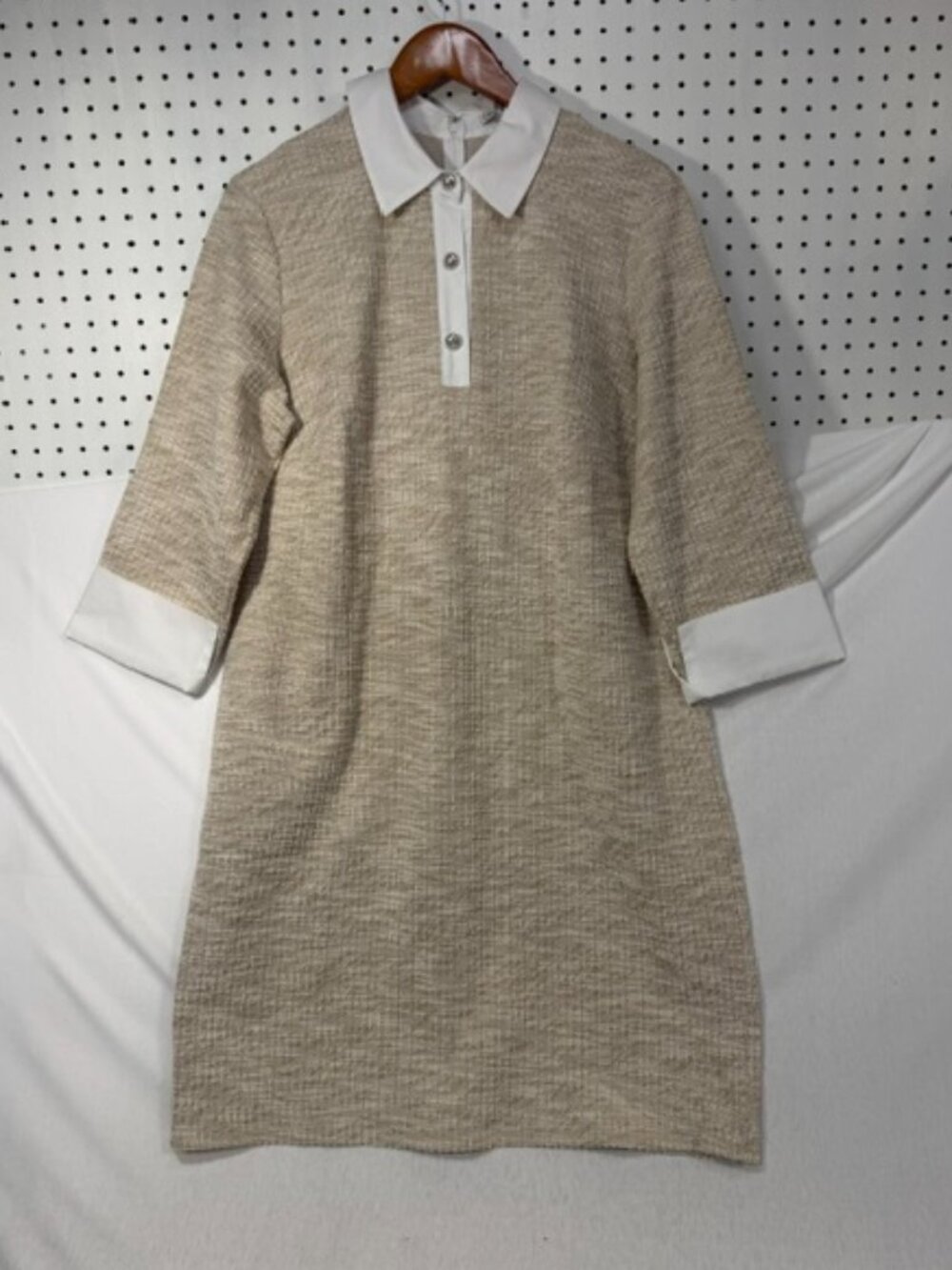 Cato Dress NWT 14W 16W Plus Shift White Collar Tweed Knit Cotton Poly Fall Day